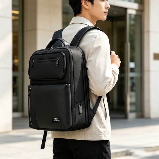 Zenithway Men's Business Backpack - Waterproof Nylon Laptop Bag for Commuting, Large Capacity Travel Rucksack for Work with Custom Logo Option