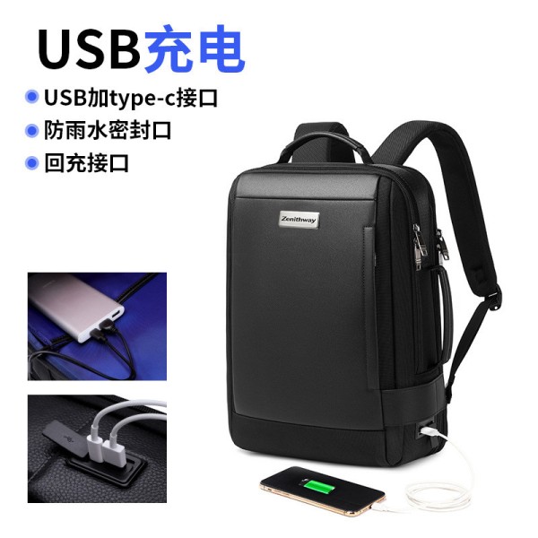 Zenithway Men's Business Backpack, Water Resistant Large Capacity Laptop Bag with USB Charging Port, Travel Luggage Backpack Support Custom Logo OEM